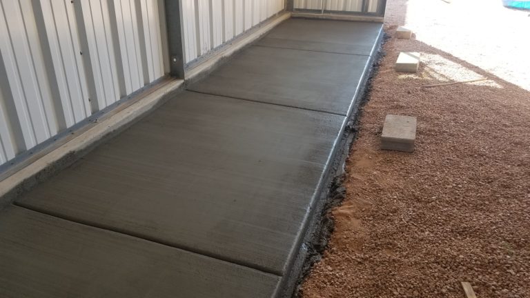 Finished concrete slab with broomed texture