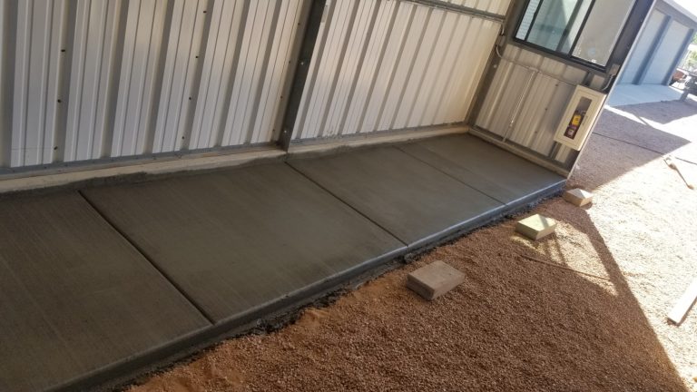 Finished concrete slab with broomed texture