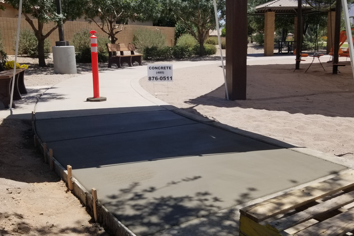 Sidewalk repair in a park in Gilbert, Arizona
