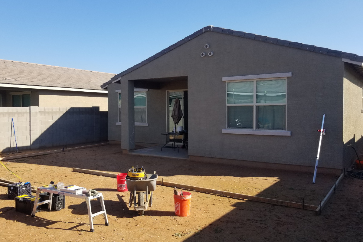 Backyard, concrete forms being setup