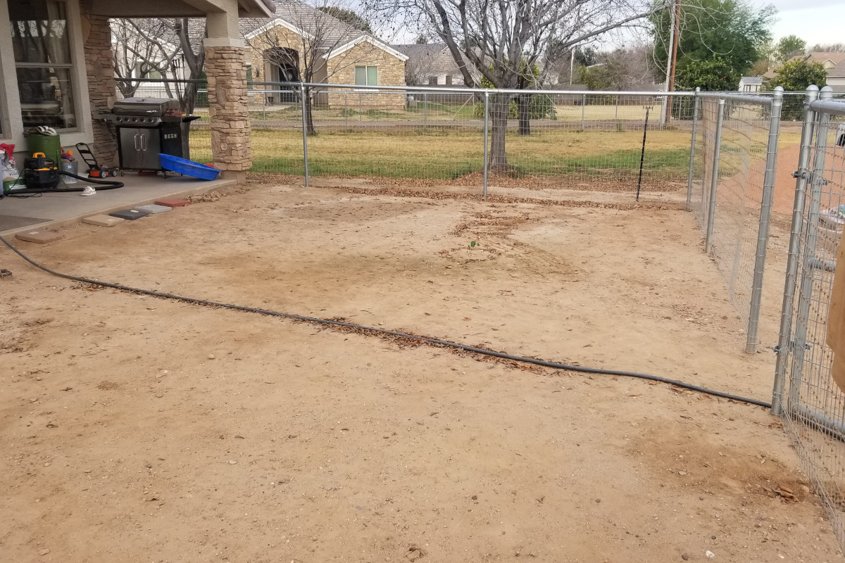 Before picture of the backyard, dirt ground