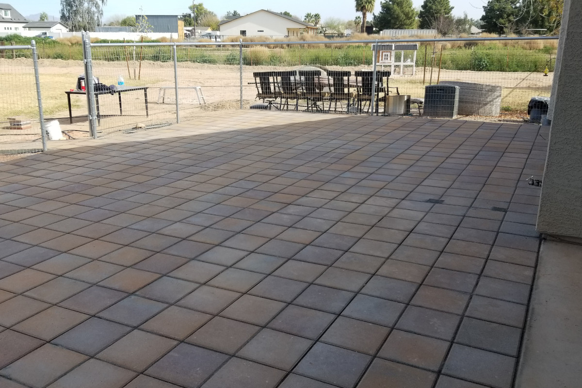 A view of the finished pavers in the back patio