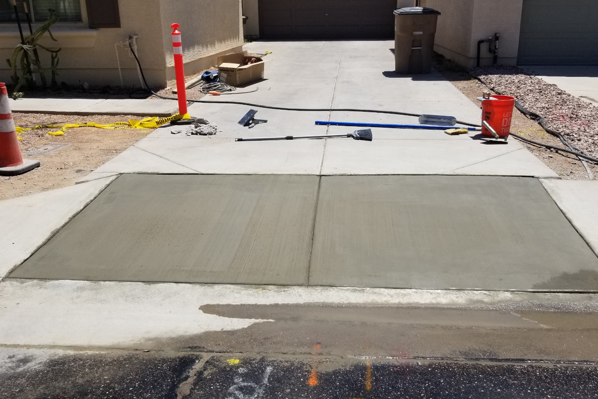Freshly poured and finished concrete in Queen Creek, Arizona