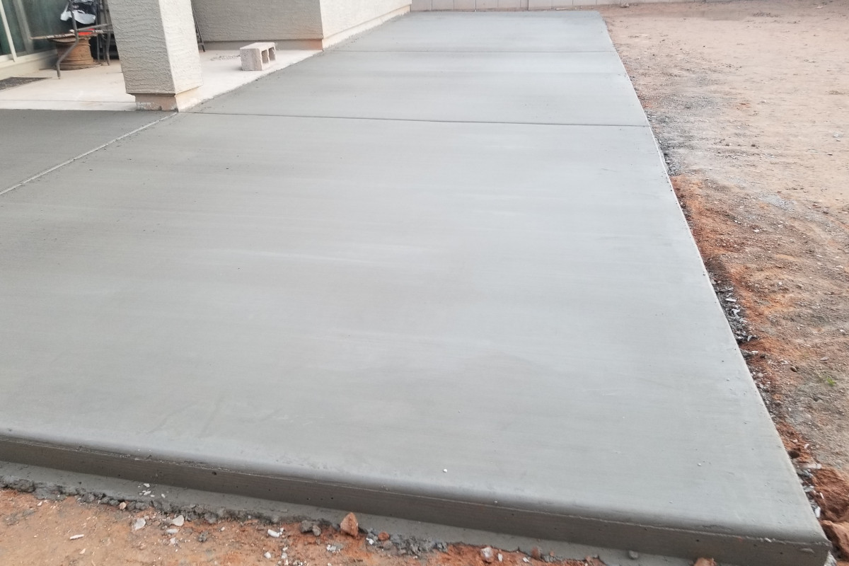 Completed concrete backyard patio in Maricopa, Arizona.