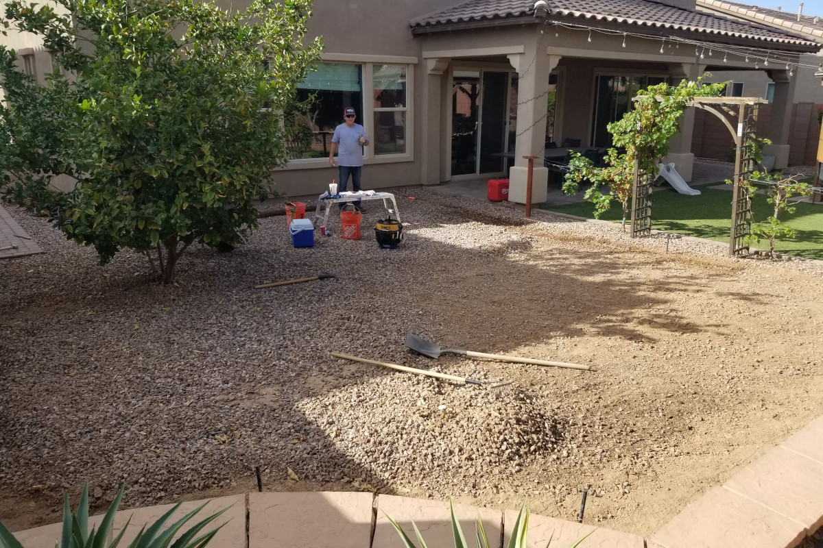 Backyard layout area before the concrete patio pour began.