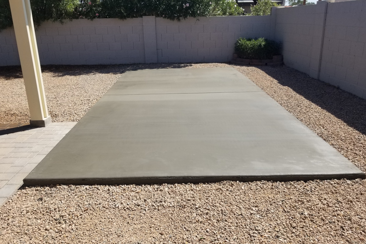 Finished backyard concrete shed slab ready for a future shed build.