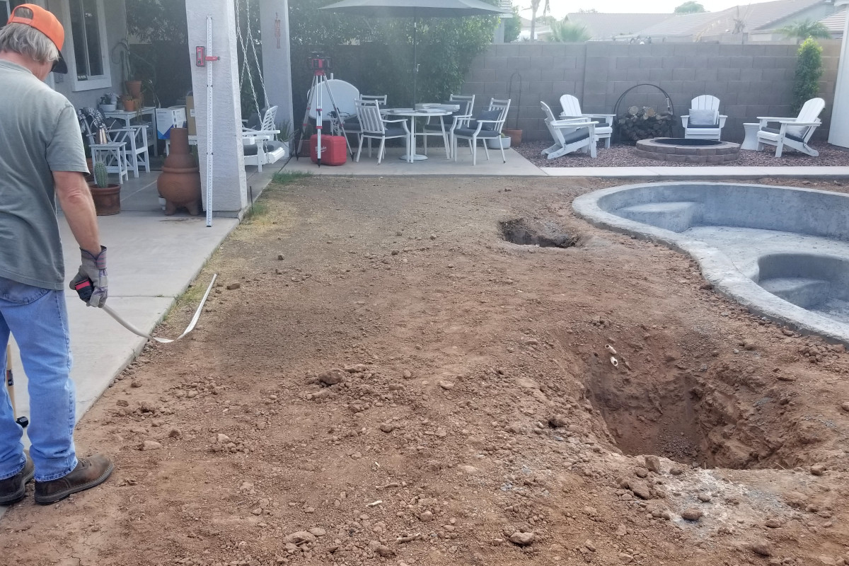 Poolside patio addition area in Mesa during footing excavation and prep.