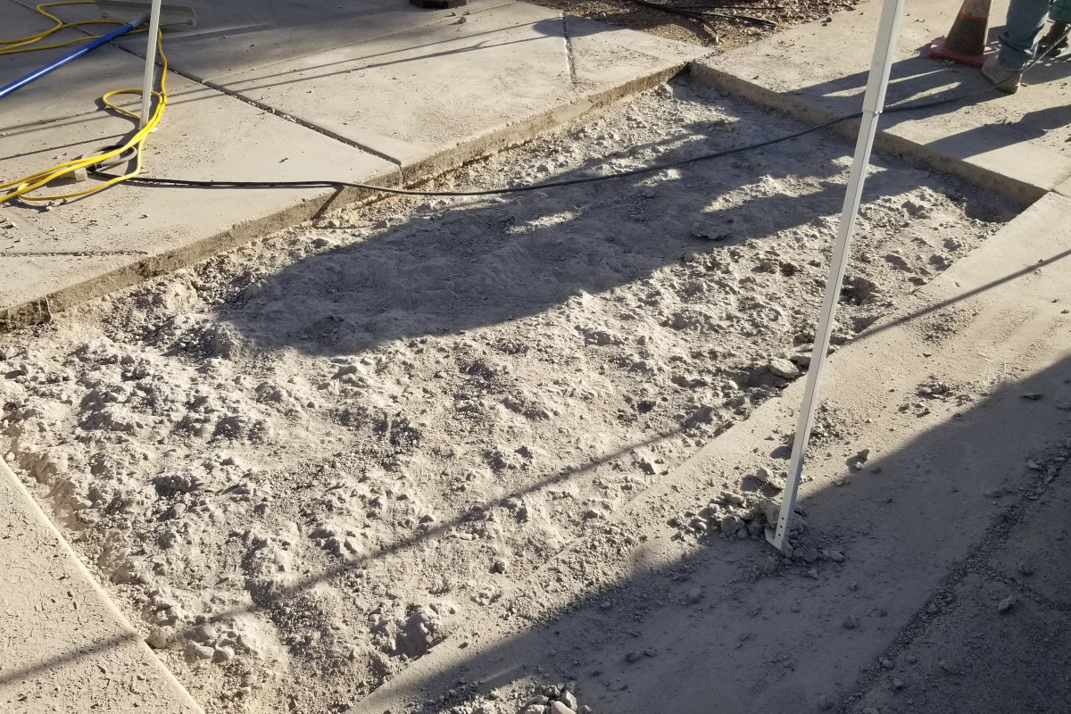 Fully broken out section of concrete.