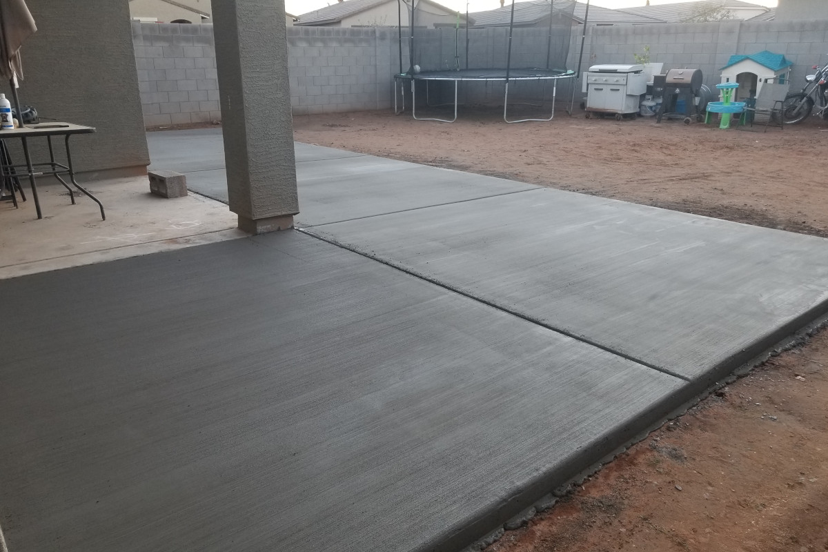 Finished concrete patio in an Arizona backyard.